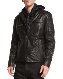 Archer Coated Leather Jacket, Black