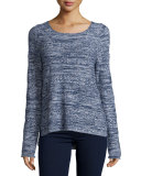 Textured Long-Sleeve Sweater, Dark Navy/Faded Sky