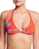 Talisay Printed Halter Swim Top, Poppy Red Pylos