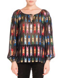 Metallic-Ikat Peasant Blouse, Multi