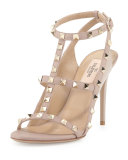 Rockstud Colorblock Caged 100mm Sandal, Poudre