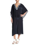 Sunita Contrast-Collar Caftan Coverup