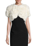 Rosette Patchwork Rabbit Fur Bolero, Ivory
