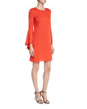 Bell-Sleeve Stretch-Silk Crepe Dress, Flame