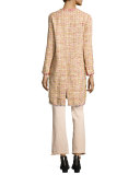 Brocade-Panel Tweed Coat, Peach