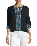 Bogo Long-Sleeve Embroidered Top, Black