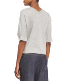 Half-Sleeve Knit Pullover Top, Pale Gray