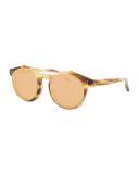 Round Acetate Sunglasses w/ Clip-On Lenses, Gold/Horn