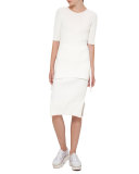 Side-Slit Pencil Midi Skirt, Cream