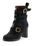 Front-Zip Ankle-Wrap Bootie, Black