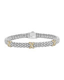 Silver Caviar Diamond X Bracelet with 18k Gold, 6mm