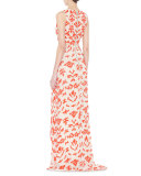 Juela Cutout High-Low Gown, Nude/Poppy