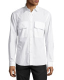 Raw-Edge Button-Front Shirt, White