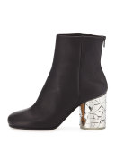 Metal-Heel Leather Bootie, Black
