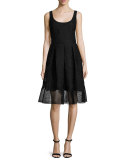 Fit-&-Flare Mesh-Hem Dress, Black