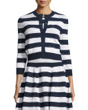Nautical-Stripe 3/4-Sleeve Cardigan, Navy/White