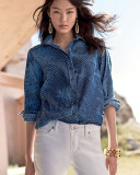 Barrett Button Front Eyelet Blouse, Hazy Tie Dye