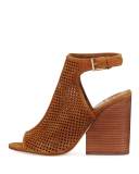Jesse Perforated Open-Toe Bootie, Tan