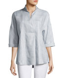 Dakota 3/4-Sleeve Seneca Plaid Linen Top, Multi