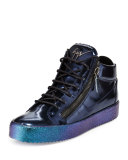 Mid-Top Leather Sneaker with Ombre Sole, Blue