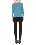 Round-Neck Long-Sleeve Sweater, Turquoise