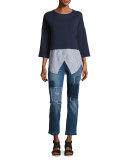 Mila Patchwork Mid-Rise Slim Boyfriend Jeans, Blue