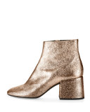 Metallic Leather Chunky-Heel Bootie, Copper