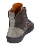 Hekem Men's Suede Patchwork High-Top Sneaker, Dark Gray