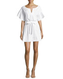 Vivian Bell-Sleeve Stretch-Poplin Dress, White