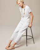 Cropped Eyelet Pants, White 