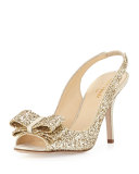 charm glittered bow slingback, platinum