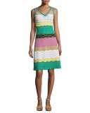 Sleeveless Colorblock Zigzag Knit Dress, Multi