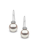 18K White Gold & Pearl Drop Earrings with Diamonds