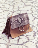 Faye Python Flap Shoulder Bag, Beige