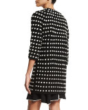 3/4-Sleeve Two-Tone Cocoon Cardigan, Black/Ivory