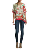 Secret Garden Floral Silk Georgette Top, Red Pattern, Plus Size