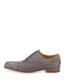 Grained Leather Lace-Up Derby, Pearl