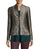 Eliza Paneled Brocade Jacket, Petrol Multi