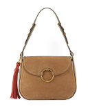 Tassel Large Leather Shoulder Bag, River Rock