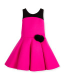 Sleeveless Two-Tone Pleated Dress, Pink/Black, Size 7-16