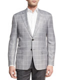 Plaid Two-Button Sport Coat, Light Silver/Gray