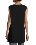 Cap-Sleeve Long Jersey Tunic, Black  