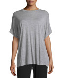 Cuffed-Sleeve Heathered Cocoon Top
