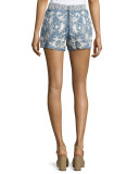 Marisa Embroidered Denim Shorts, Indigo/White