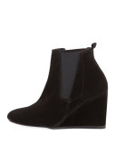 Suede Wedge Chelsea Boot, Black