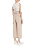 Leigh Sleeveless Pintucked Peplum Top, White