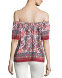 Amesti B Folkloric-Print Silk Top