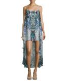 Embellished Crepe High-Low Coverup Dress, Maasai Mosh