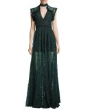 Eleanora Lace Cap-Sleeve Gown