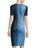 Carmen Short-Sleeve Digital-Print Sheath Dress, Atlantis